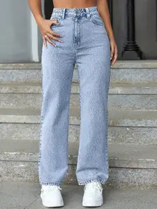 DressBerry Women Comfort Straight Fit High-Rise Light Fade Acid Wash Stretchable Jeans