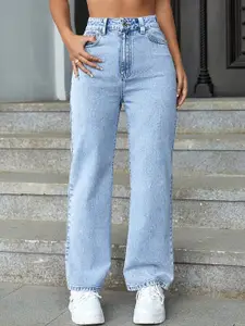 DressBerry Women Comfort Straight Fit High-Rise Light Fade Acid Wash Stretchable Jeans