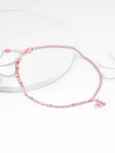 GIVA 925 Silver Rose Gold-Plated Zircon Stone Studded Butterfly Flutter Anklets