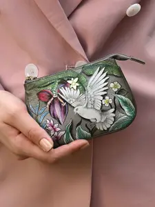 Anuschka Hand Painted Wings of Peace Leather Medium Zip Pouch