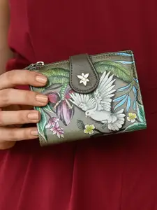 Anuschka Hand Painted Wings of Peace Leather Two Fold Organizer Wallet