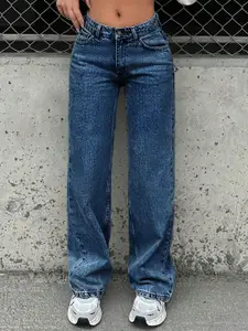 DressBerry Women Comfort Straight Fit High-Rise Light Fade Acid Wash Stretchable Jeans