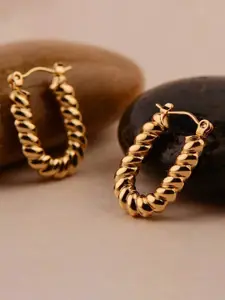VAGHBHATT Stainless Steel Gold Plated U-Shaped Twisted Hoop Earrings