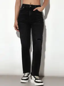 ONLY Women Straight Fit High-Rise Mildly Distressed Heavy Fade Stretchable Jeans