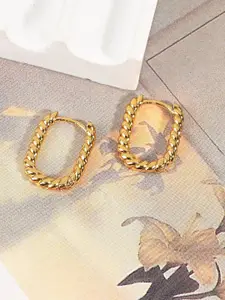 KRENOZ Gold-Plated Stainless Steel Twisted U Shaped Hoop Earrings