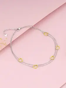 GIVA 925 Silver & Gold Plated Dual Tone United Hearts Anklets