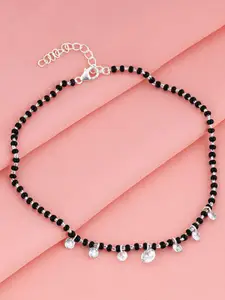 GIVA 925 Silver Rhodium-Plated Crystal Studded & Beaded Anklets