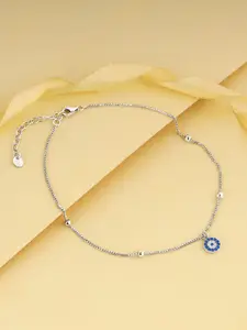 GIVA 925 Silver Rhodium-Plated Zircon Studded Evil Eye Charm Anklets