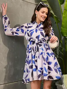 SASSAFRAS Floral Print Georgette Fit & Flare Dress