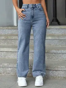 DressBerry Women Comfort Straight Fit High-Rise Light Fade Acid Wash Stretchable Jeans