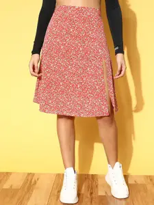 Berrylush Floral Printed High Rise Flared A-Line Skirt