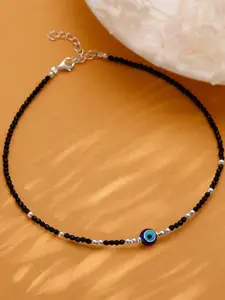 GIVA 925 Sterling Silver Rhodium-Plated Artificial Beads Beaded Precious Evil Eye Anklet