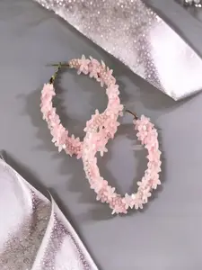 Sangria Gold-Plated Artificial Beaded Floral Circular Shaped Hoop Earrings