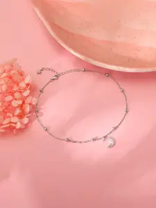 GIVA 925 Silver Rhodium-Plated Artificial Stones Studded Anklets