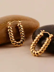 KRENOZ Gold-Plated Stainless Steel Twisted U Shaped Hoop Earrings