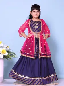 BAESD Girls Embroidered Mirror Work Choli & Lehanga With Koti