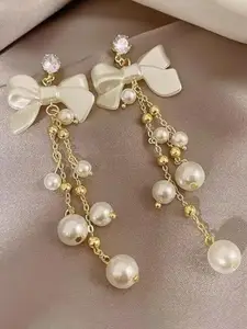 SUBHAGALANKAR Gold-Plated Pearls Classic Shaped Tasselled Drop Earrings