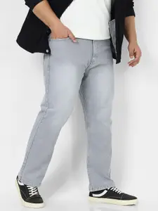 Urbano Plus Men  Light Grey Straight Fit Heavy Washed Jeans Stretchable