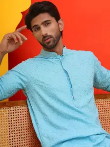 Jompers Men Embroidered Regular Chikankari Pure Cotton Kurta with Pyjamas