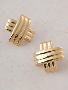 PALMONAS Gold-Plated Stainless Steel Anti-Tarnish Contemporary Cross Studs