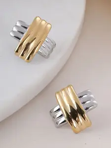 PALMONAS Silver & Gold-Plated Stainless Steel Anti-Tarnish Contemporary Cross Studs