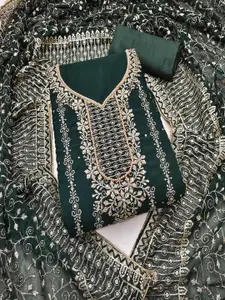 Panzora Embroidered Thread Work Georgette Unstitched Dress Material