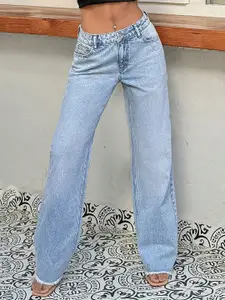 DressBerry Women Comfort Straight Fit High-Rise Light Fade Acid Wash Stretchable Jeans