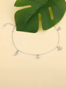 GIVA 925 Silver Rhodium-Plated Zircon Studded Charm Anklets