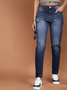 Chemistry Women Slim Fit High-Rise Slash Knee Light Fade Stretchable Jeans