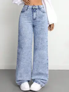 DressBerry Women Comfort Straight Fit High-Rise Light Fade Acid Wash Stretchable Jeans