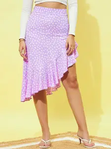 Berrylush Abstract Print High Rise Asymmetrical Wrap Midi Skirt