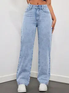 DressBerry Women Comfort Straight Fit High-Rise Light Fade Acid Wash Stretchable Jeans