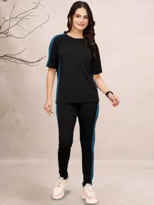 DTR FASHION Color-Blocked T-Shirt & Trousers Co-Ords Set