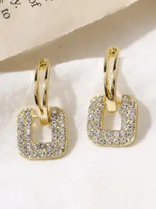 SUBHAGALANKAR Gold-Plated Zircon Square Shaped Drop Earrings