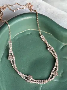 The Jewellery Tale Rose Gold-Plated Artificial Stones Studded Double Layered Necklace
