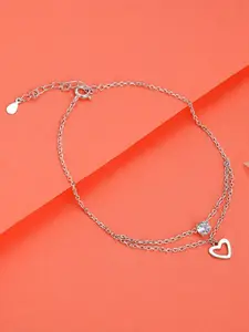 GIVA Curl Heart Set Of 2 925 Sterling Silver Rhodium-Plated Anklets