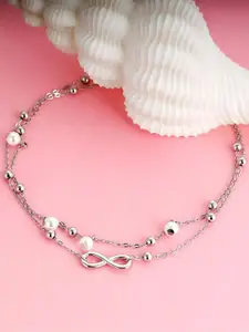 GIVA Infinity Set Of 2 925 Sterling Silver Pearls Studded Anklet