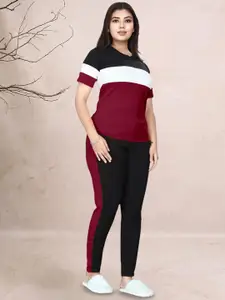 DTR FASHION Colorblocked Round Neck T-Shirt & Trouser Co-Ord Set