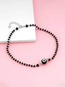 GIVA 925 Silver Rhodium-Plated Artificial Beaded Evil Eye Anklets