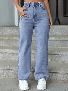 DressBerry Women Comfort Straight Fit High-Rise Light Fade Acid Wash Stretchable Jeans