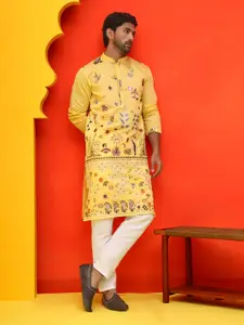 Jompers Men Floral Embroidered Regular Chikankari Kurta with Pyjamas