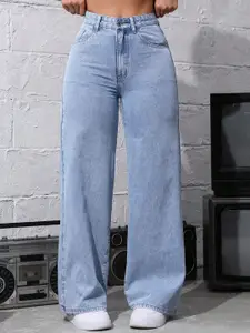 DressBerry Women Comfort Straight Fit High-Rise Light Fade Acid Wash Stretchable Jeans