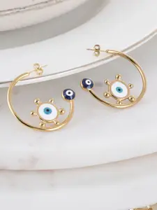 PALMONAS Gold-Plated Stainless Steel Anti-Tarnish Contemporary Evil Eye Hoop Earrings