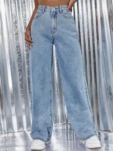 DressBerry Women Comfort Straight Fit High-Rise Light Fade Acid Wash Stretchable Jeans