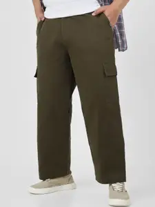 Urbano Plus Men's Olive Loose Baggy Fit Solid Cargo Chino Non-Stretchable Trousers