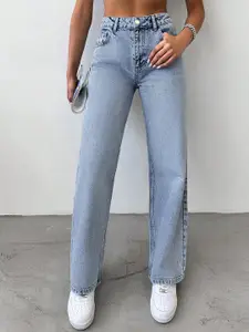 DressBerry Women Comfort Straight Fit High-Rise Light Fade Acid Wash Stretchable Jeans