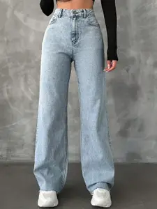 DressBerry Women Comfort Straight Fit High-Rise Light Fade Acid Wash Stretchable Jeans