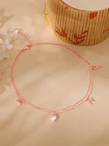 GIVA 925 Silver Rose Gold-Plated Artificial Stones Studded Anklets