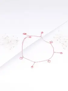 GIVA 925 Silver Rose Gold-Plated String Of Hearts Anklets