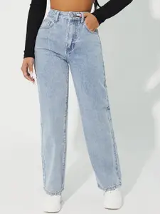 DressBerry Women Comfort Straight Fit High-Rise Light Fade Acid Wash Stretchable Jeans